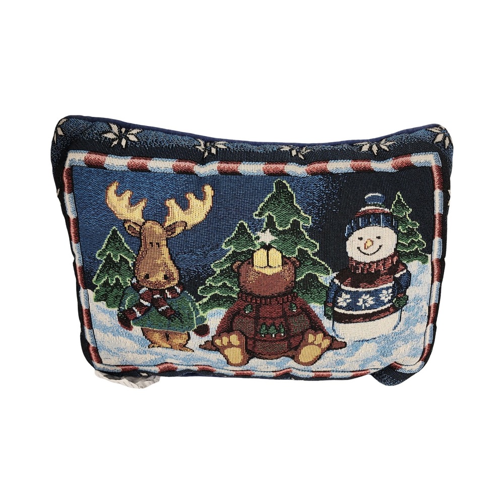 Vintage Christmas Winter Tapestry Pillow Moose‎ Snowman Woven Decorative Cushion